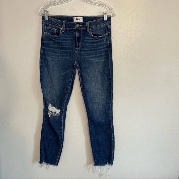 PAIGE Jeans Verdugo Ankle Distressed Skinny Sz 29 Dark Wash Mid Rise Stretch - Picture 1 of 13